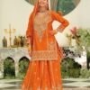 Sophisticated Orange Chinon Traditional Salwar Kameez – 61292-2182