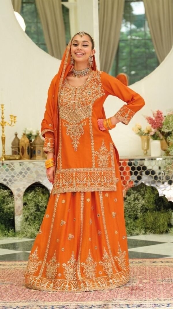 Sophisticated Orange Chinon Traditional Salwar Kameez – 61292-2182