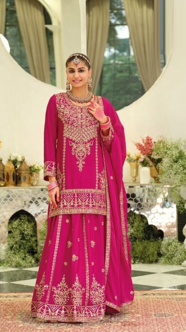 Timeless Magenta Chinon Traditional Salwar Kameez – 61292-2183