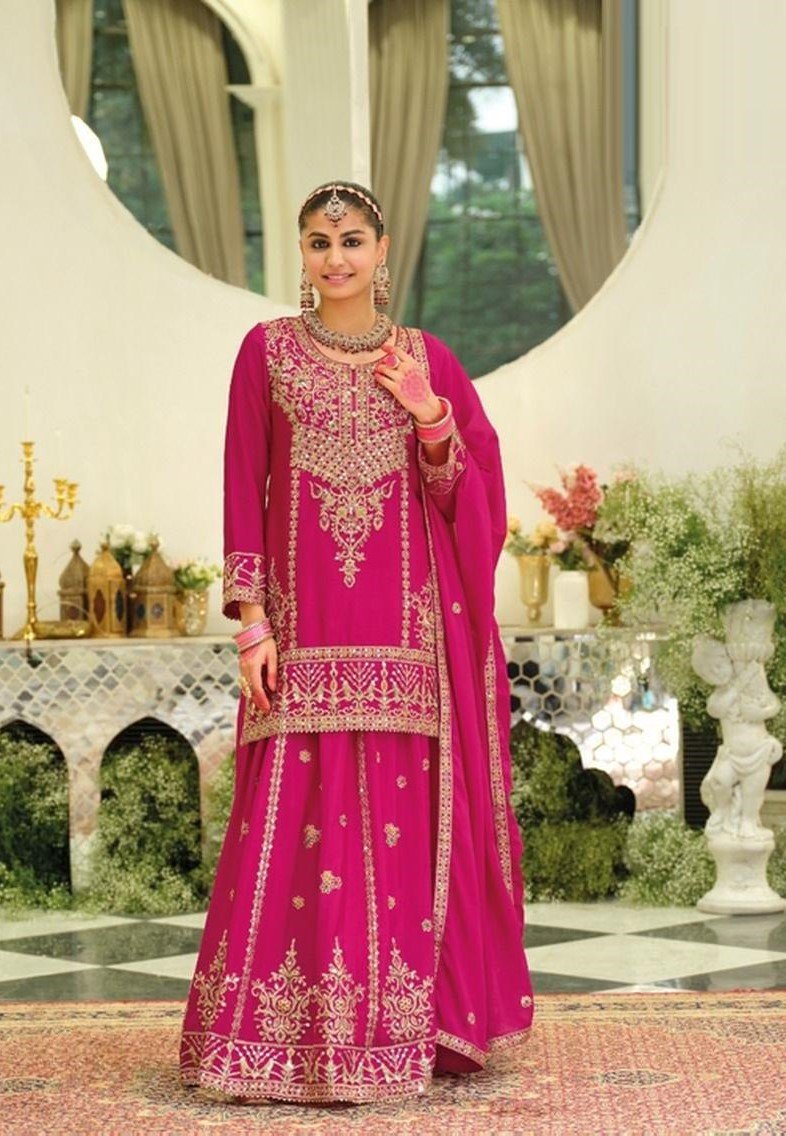 Timeless Magenta Chinon Traditional Salwar Kameez – 61292-2183