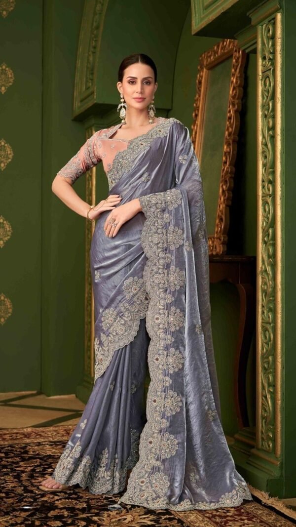 Chic Grey Georgette Traditional Saree – 61295-203