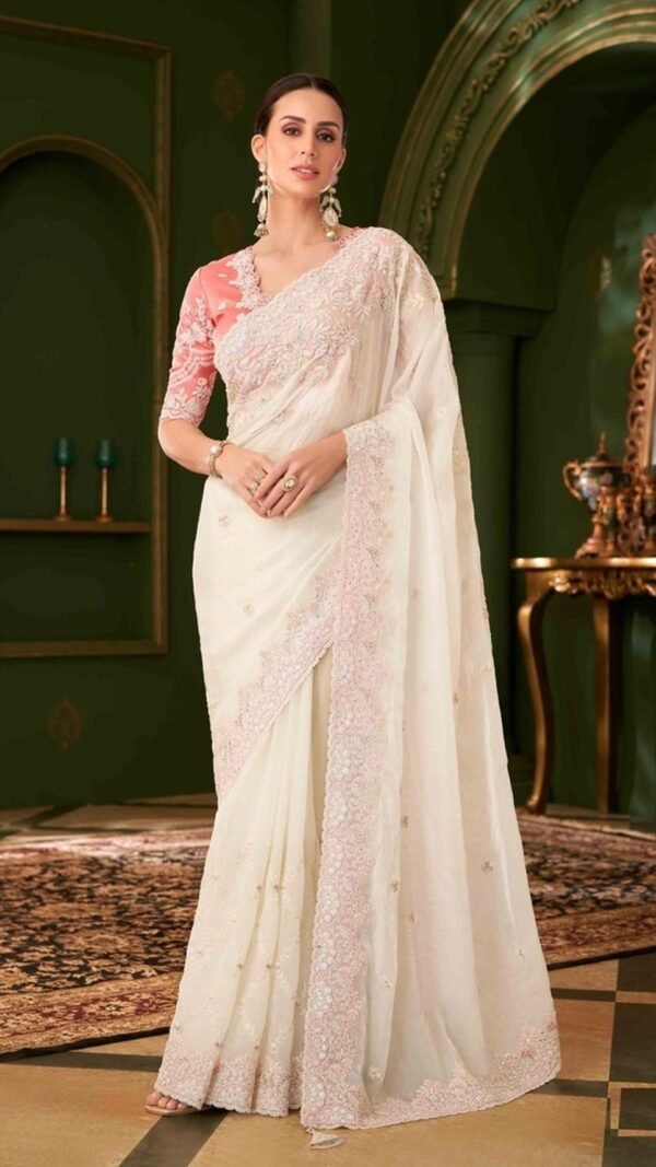Dynamic White Georgette Traditional Saree – 61295-205
