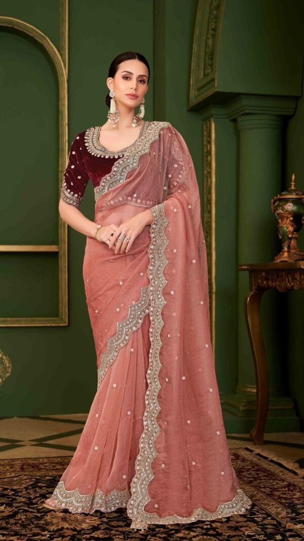 Vibrant Coral Georgette Traditional Saree – 61295-206