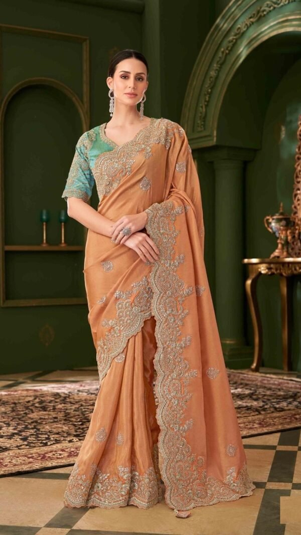 Playful Salmon Georgette Traditional Saree – 61295-208