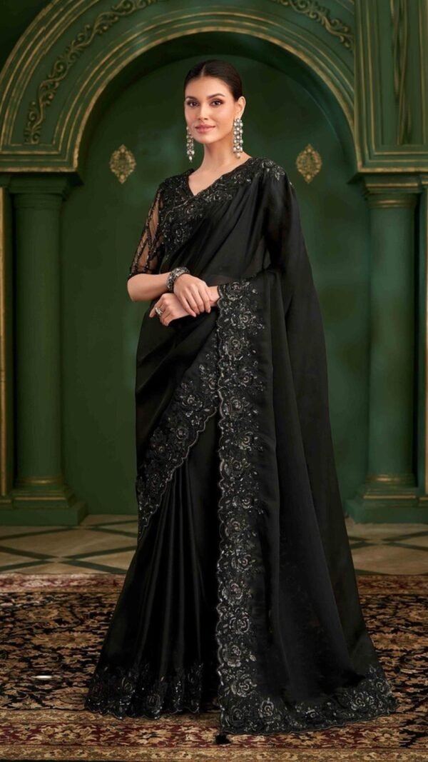 Refined Black Georgette Traditional Saree – 61295-210
