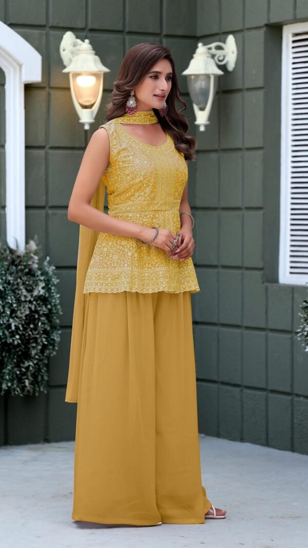 Delightful Yellow Georgette Palazzo Salwar Kameez – 61298-010-C