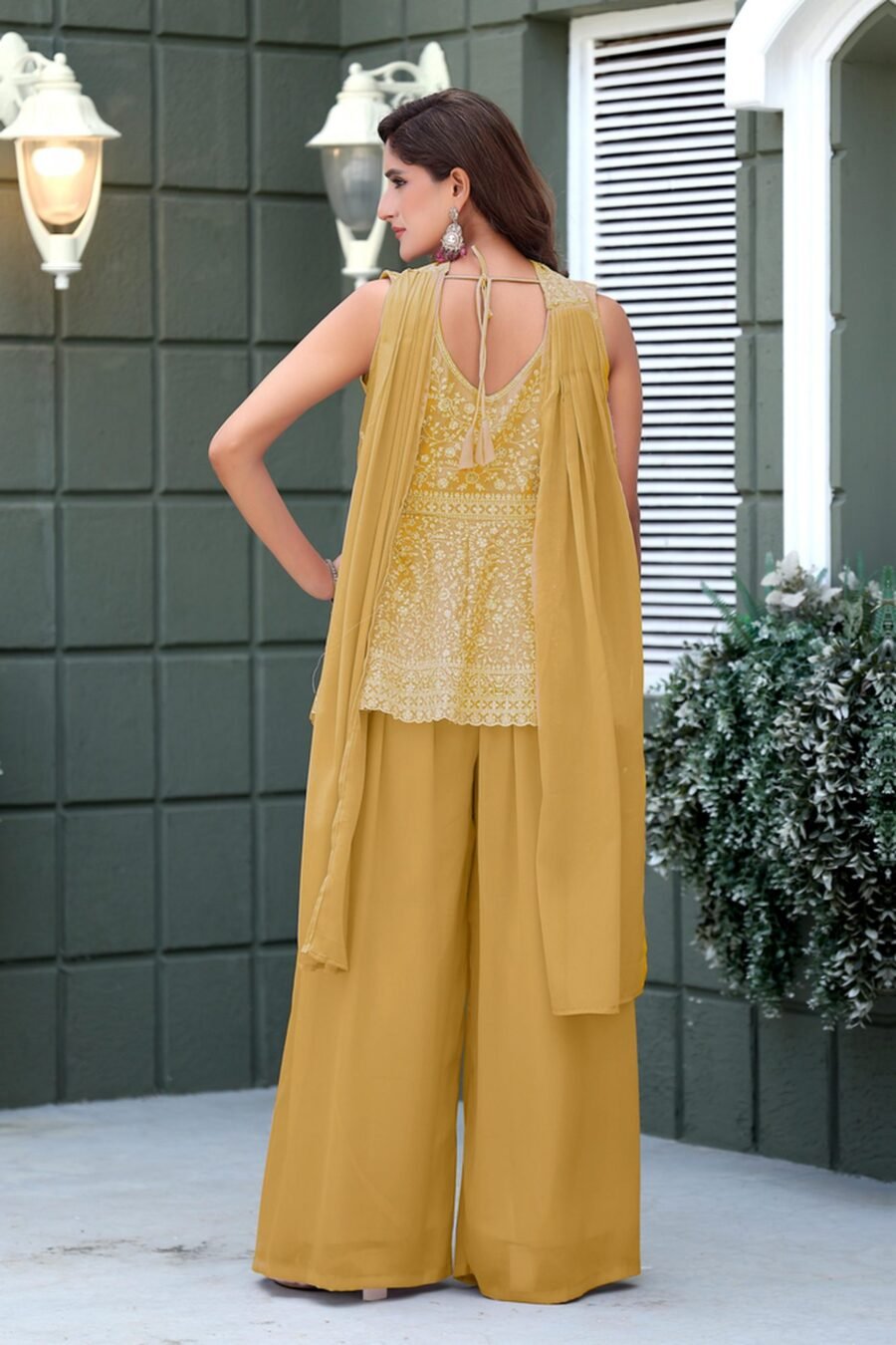 Delightful Yellow Georgette Palazzo Salwar Kameez – 61298-010-C