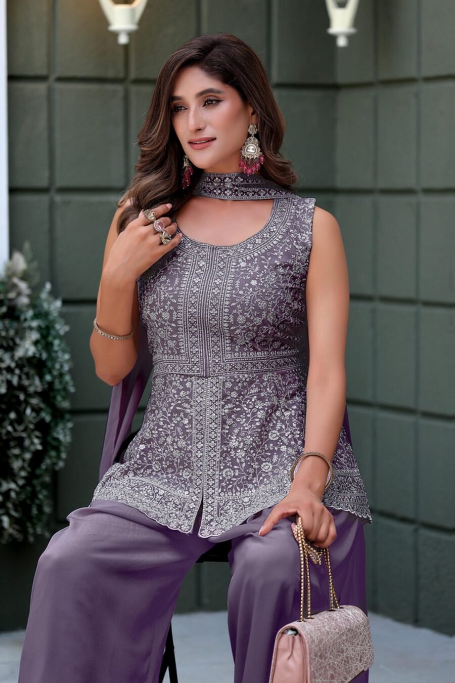 Magical Violet Georgette Palazzo Salwar Kameez – 61298-010-D