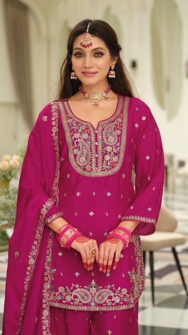 Fabulous Magenta Chinon Palazzo Salwar Kameez – 61299-2162