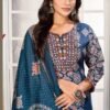 Gleaming Blue Chanderi Straight Salwar Kameez – 61305-1431