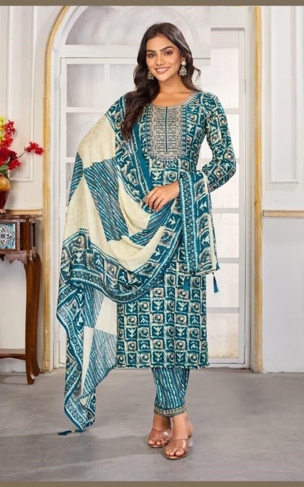 Dazzling Teal Blue Rayon Straight Salwar Kameez – 61305-1432