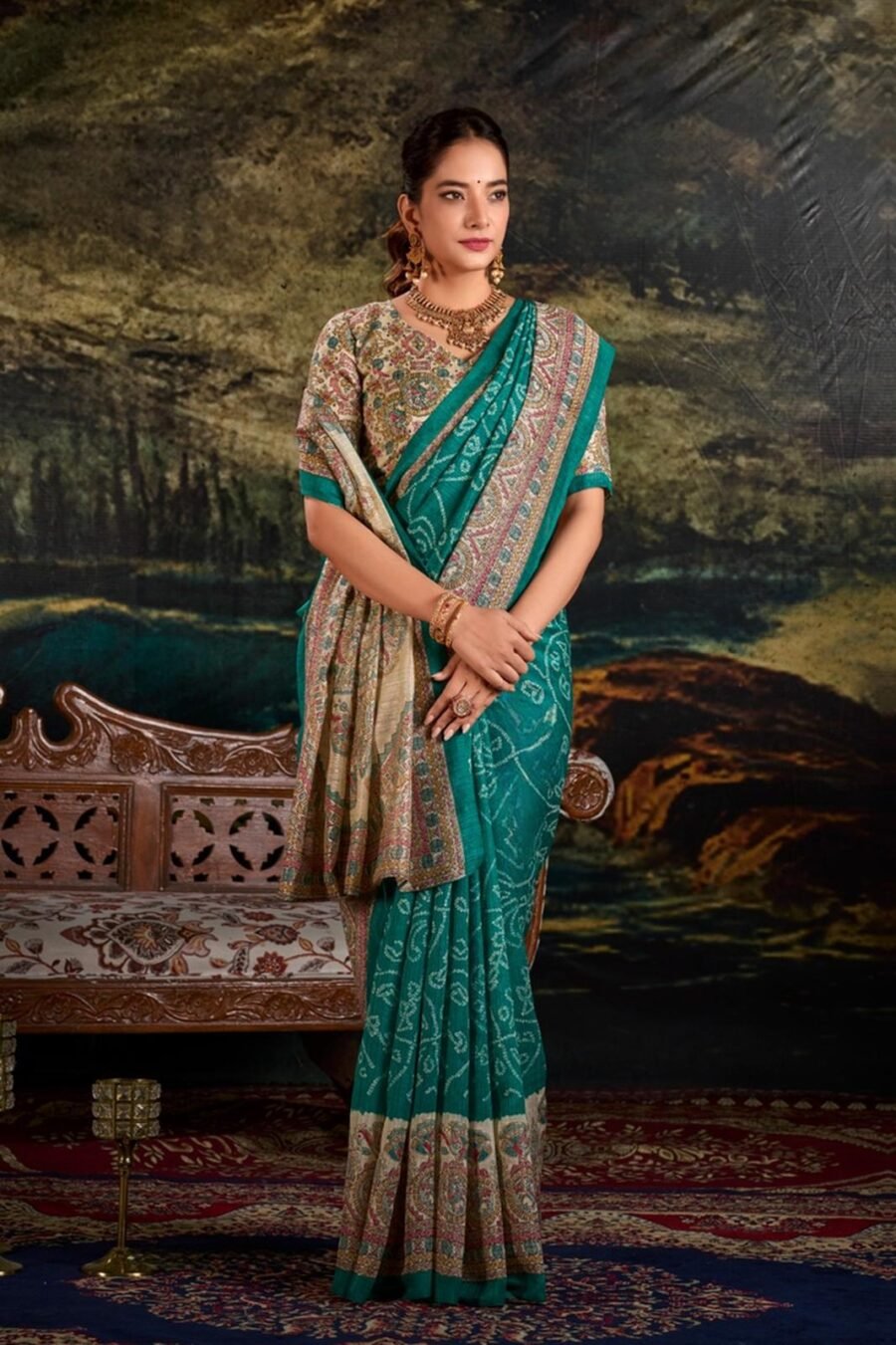 Dynamic Sea Green Silk Bandhani Saree – 61311-7209-GRN