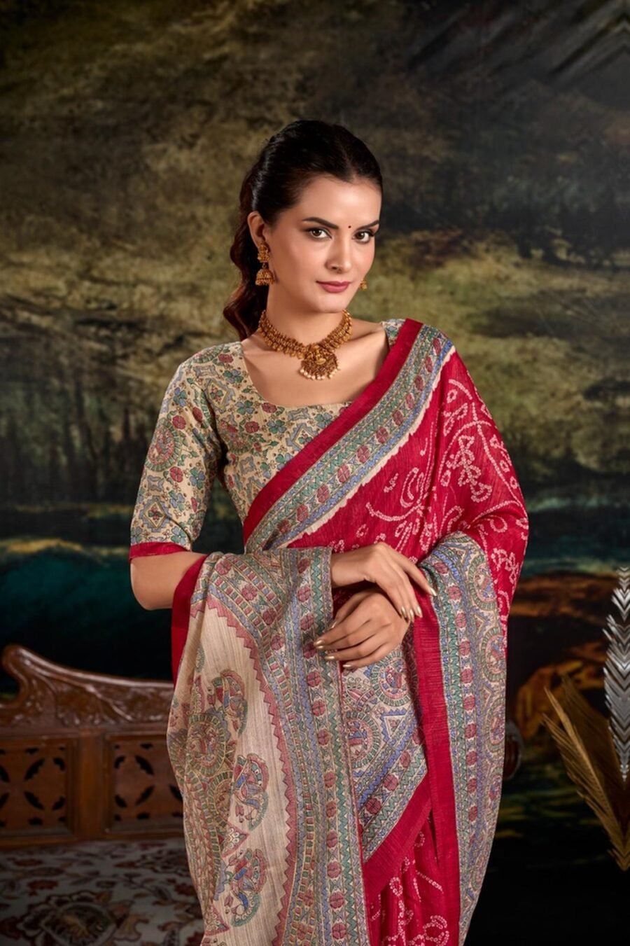 Polished Maroon Silk Bandhani Saree – 61311-7209-MRN