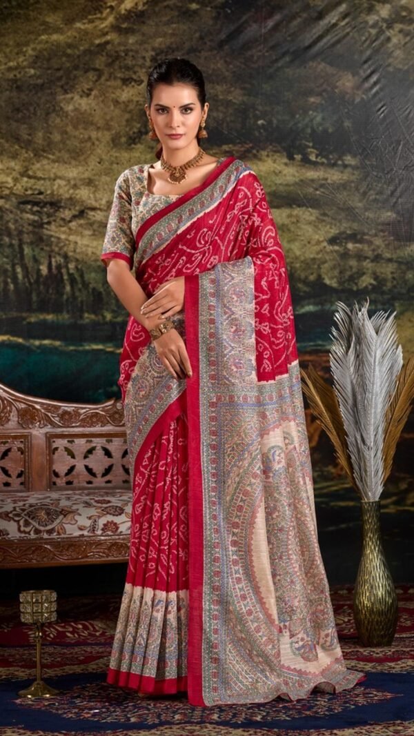 Polished Maroon Silk Bandhani Saree – 61311-7209-MRN