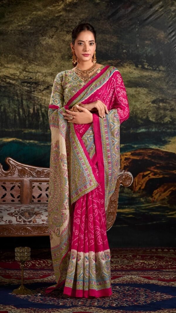 Charming Pink Silk Bandhani Saree – 61311-7209-PNK