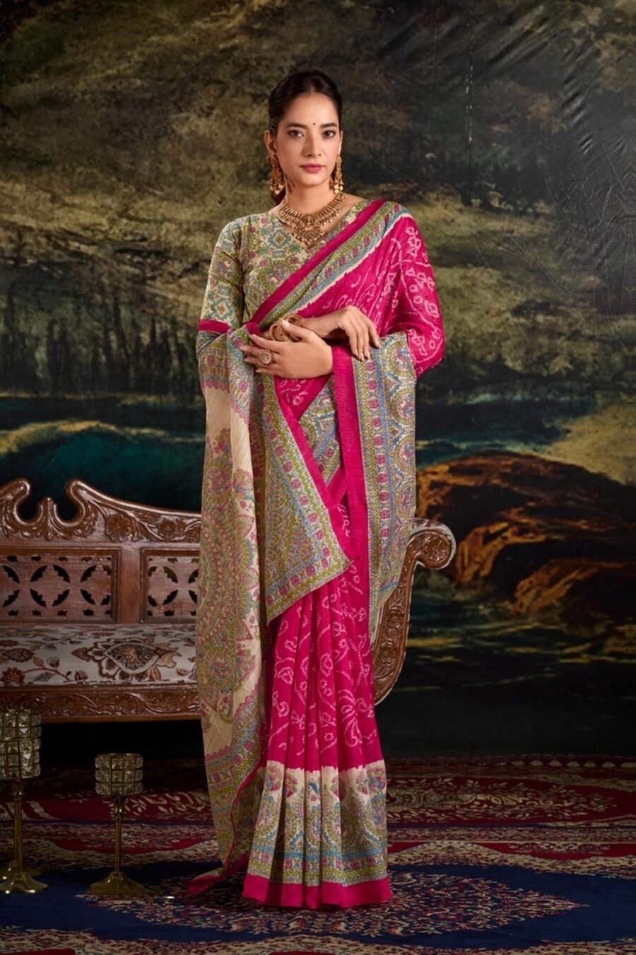 Charming Pink Silk Bandhani Saree – 61311-7209-PNK