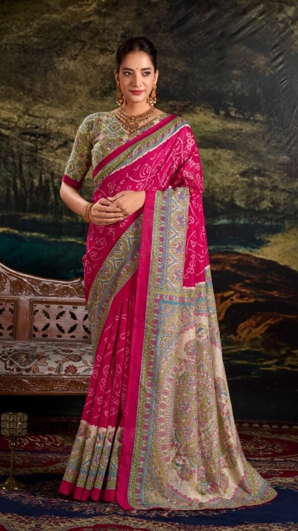 Charming Pink Silk Bandhani Saree – 61311-7209-PNK