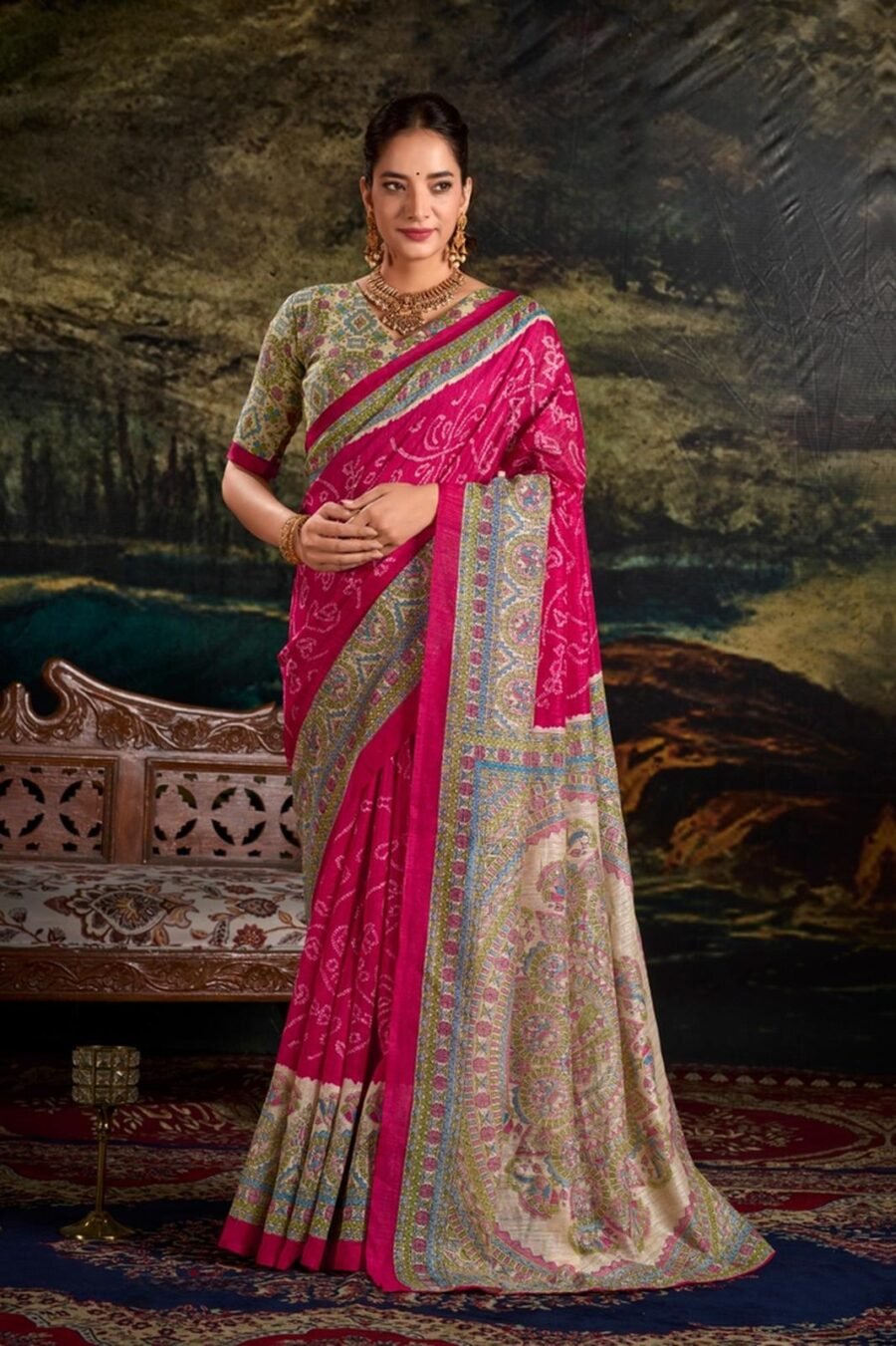 Charming Pink Silk Bandhani Saree – 61311-7209-PNK