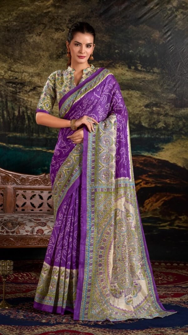 Dreamy Violet Silk Bandhani Saree – 61311-7209-PRL