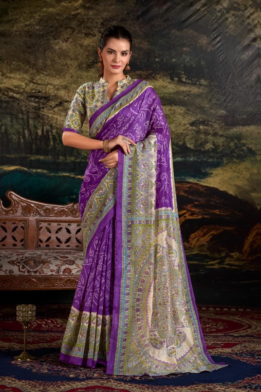 Dreamy Violet Silk Bandhani Saree – 61311-7209-PRL Dreamy Violet Silk Bandhani Saree – 61311-7209-PRL
