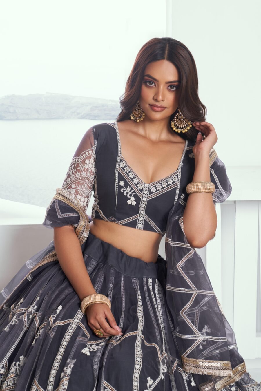 Elegant Black Cotton Designer Lehenga Choli – 61312-7003