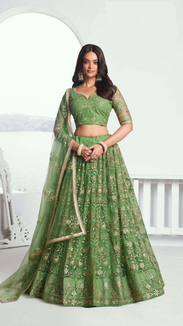 Flawless Green Cotton Designer Lehenga Choli – 61312-7005