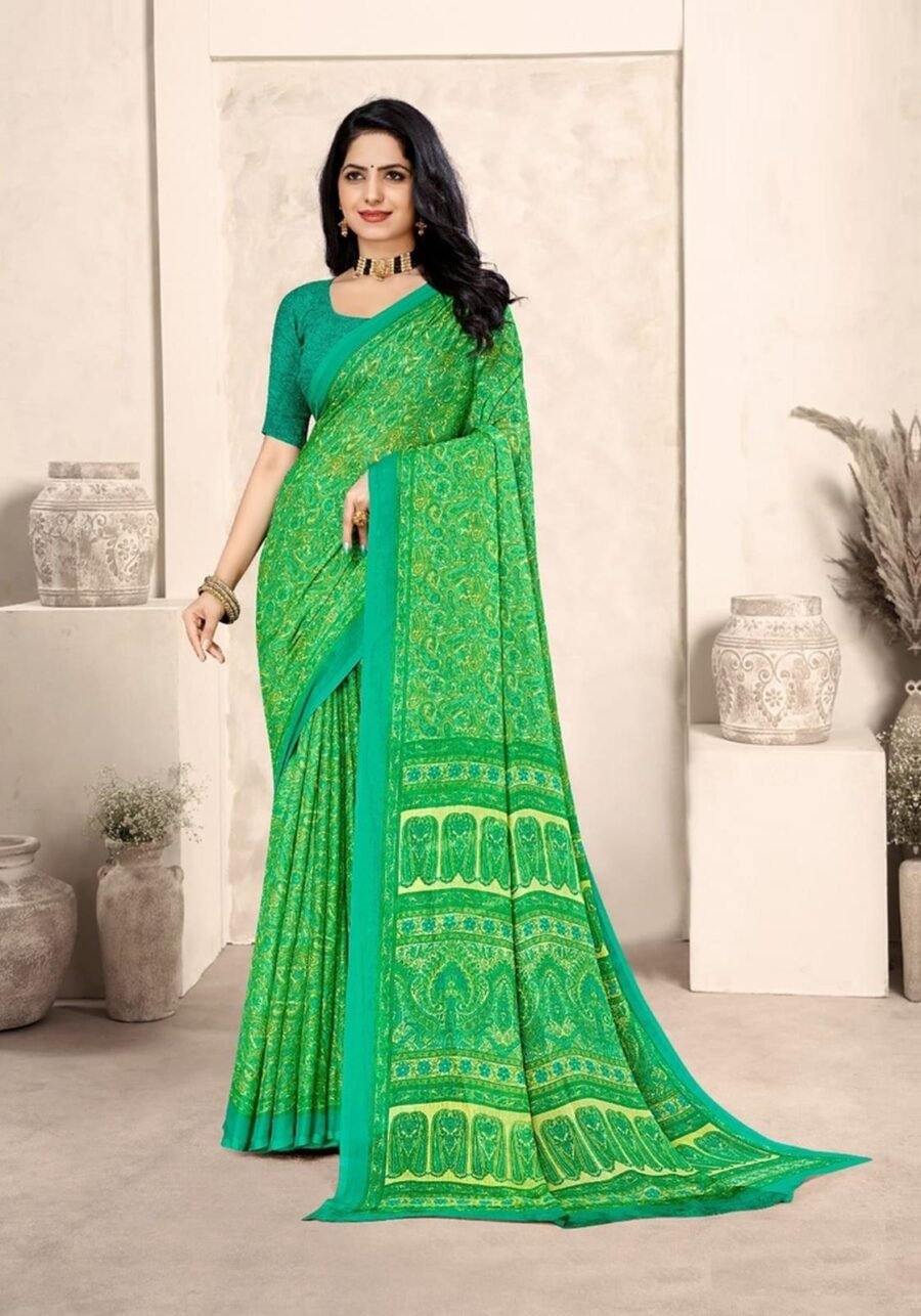 Radiant Green Chiffon Classic Saree – 61319-50601-B Radiant Green Chiffon Classic Saree – 61319-50601-B