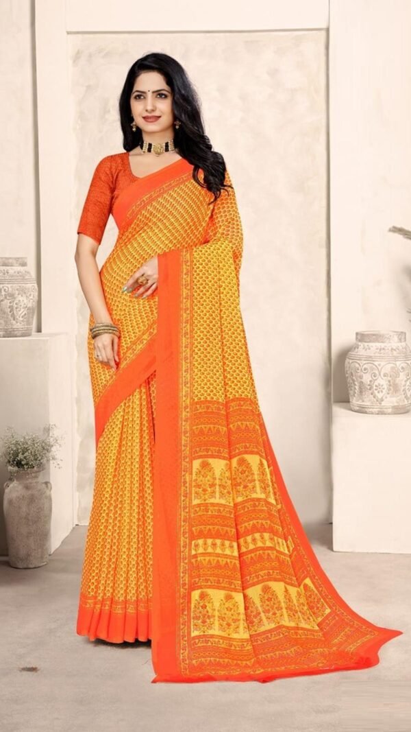 Magnetic Yellow Chiffon Classic Saree – 61319-50602-B