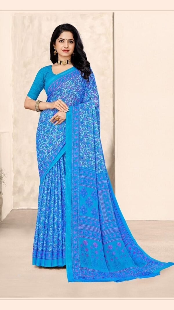 Dazzling Blue Chiffon Classic Saree – 61319-50603-A