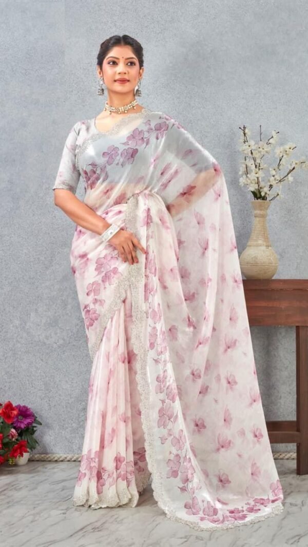 Dreamy White Satin Traditional Saree – 61333-8511