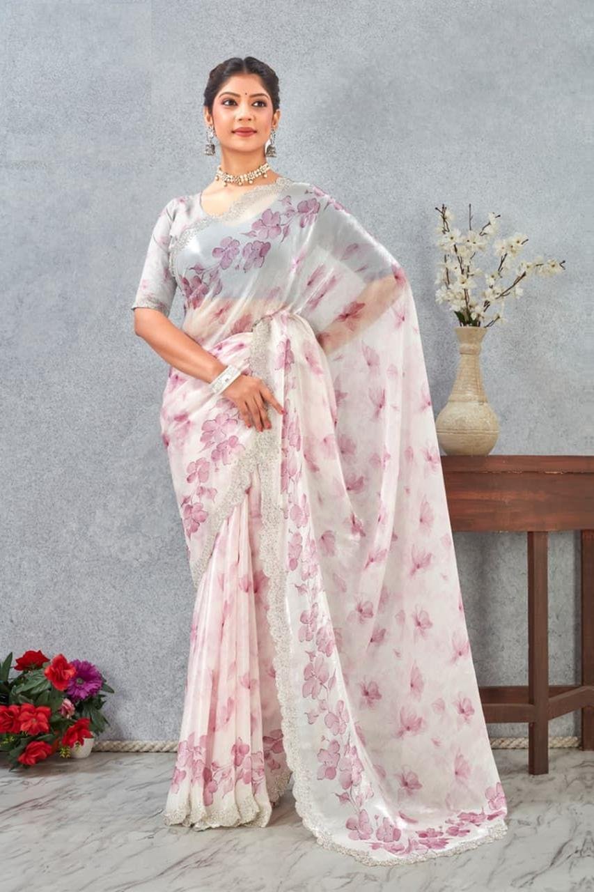 Dreamy White Satin Traditional Saree – 61333-8511