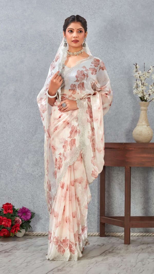 Glamorous White Satin Traditional Saree – 61333-8513