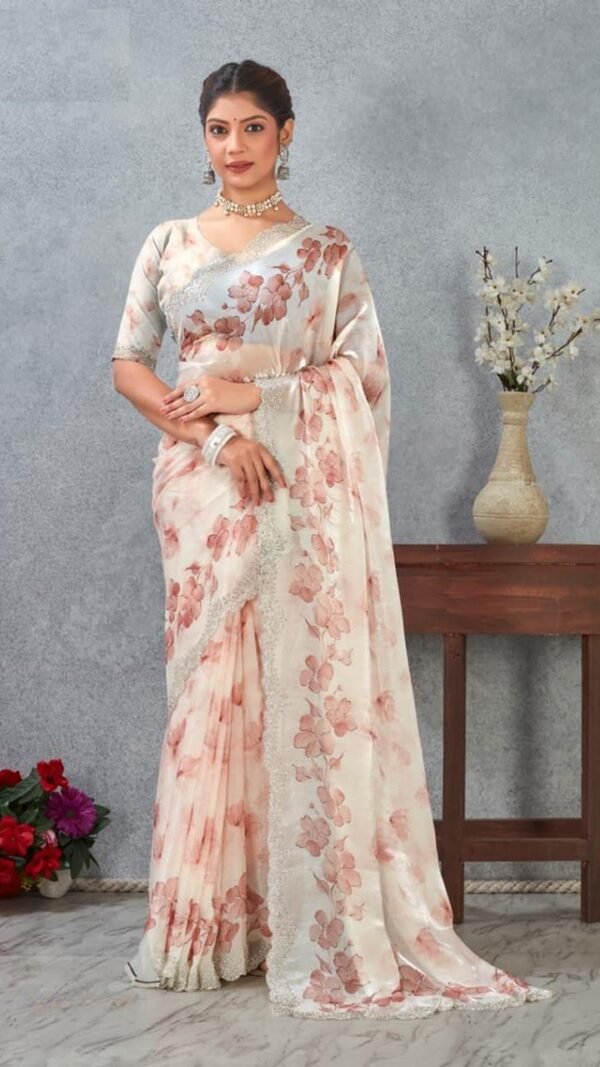 Glamorous White Satin Traditional Saree – 61333-8513