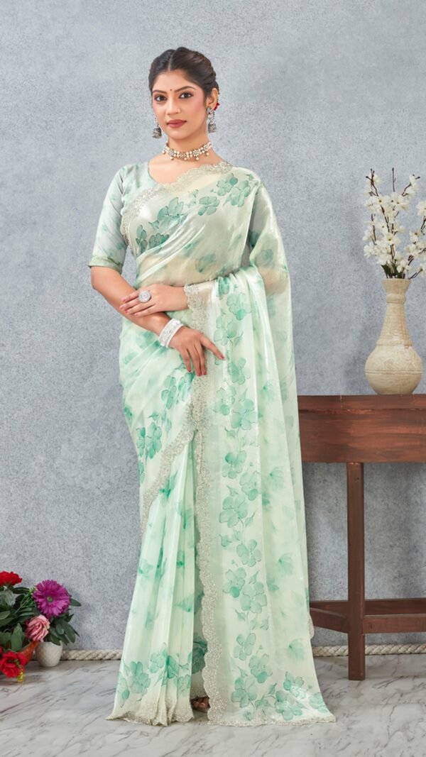 Playful White Satin Traditional Saree – 61333-8514