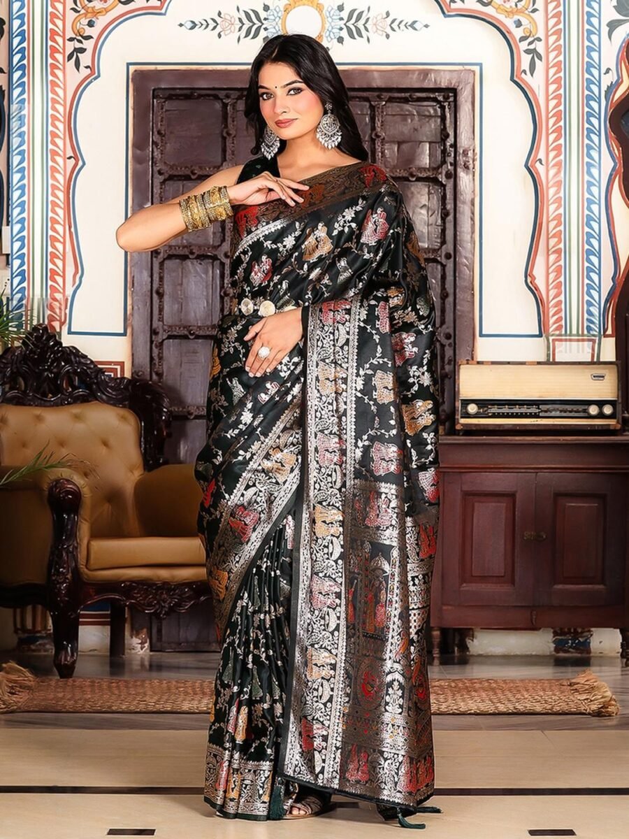 Enchanting Black Banasari Silk Weaving Saree – 61342-3001 Enchanting Black Banasari Silk Weaving Saree – 61342-3001
