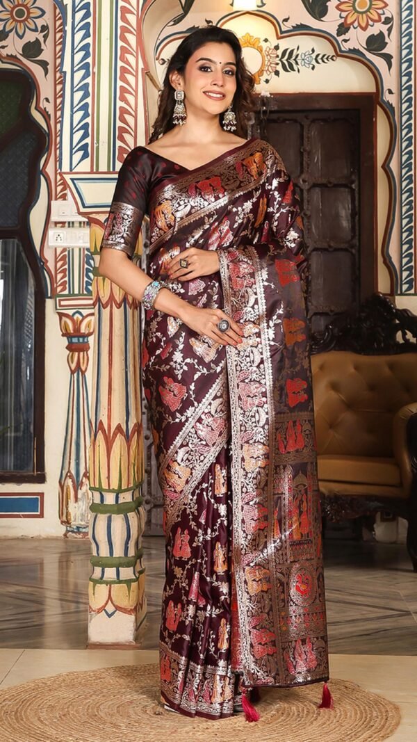 Refined Wine Banasari Silk Weaving Saree – 61342-3002