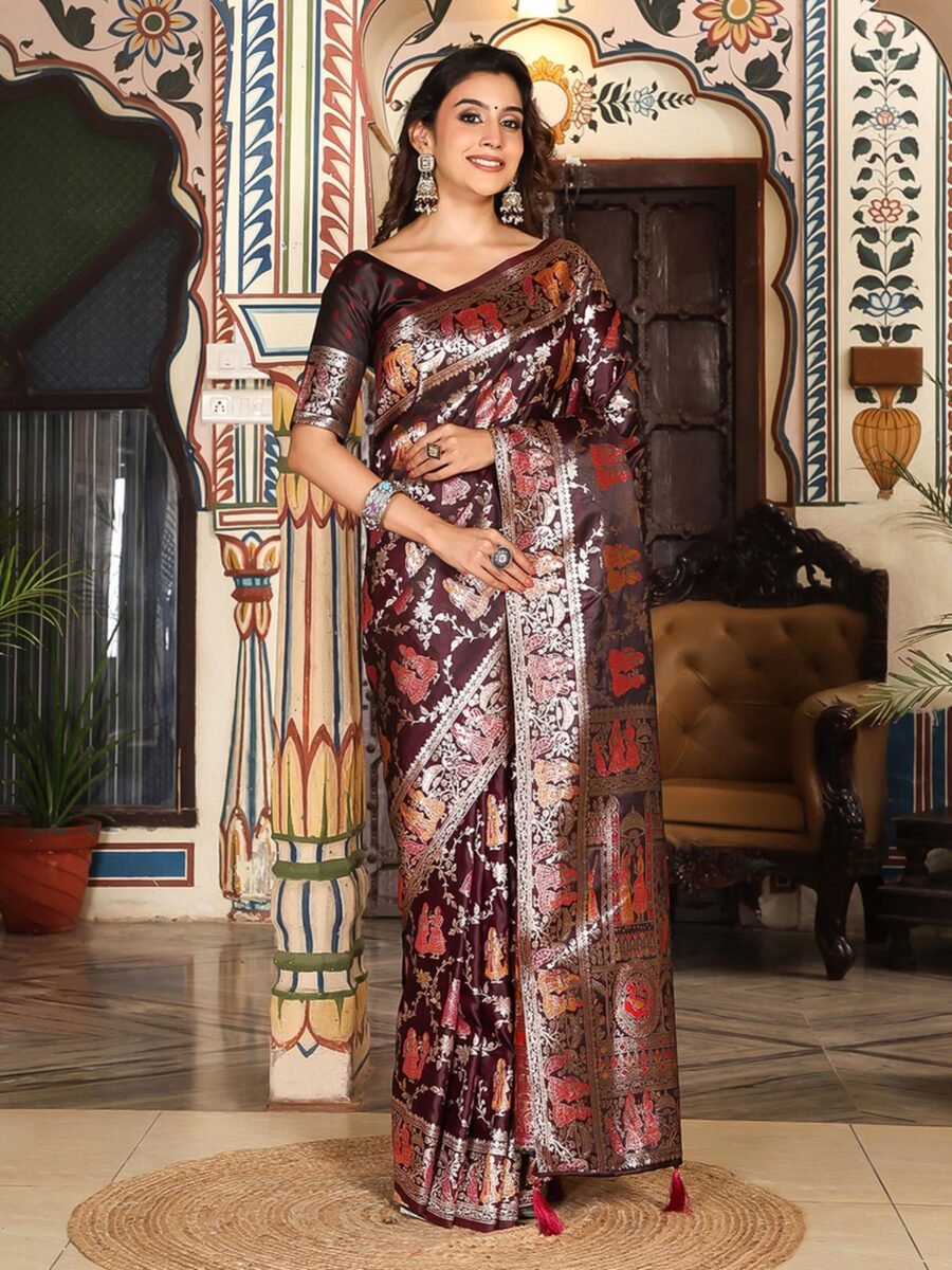 Refined Wine Banasari Silk Weaving Saree – 61342-3002 Refined Wine Banasari Silk Weaving Saree – 61342-3002