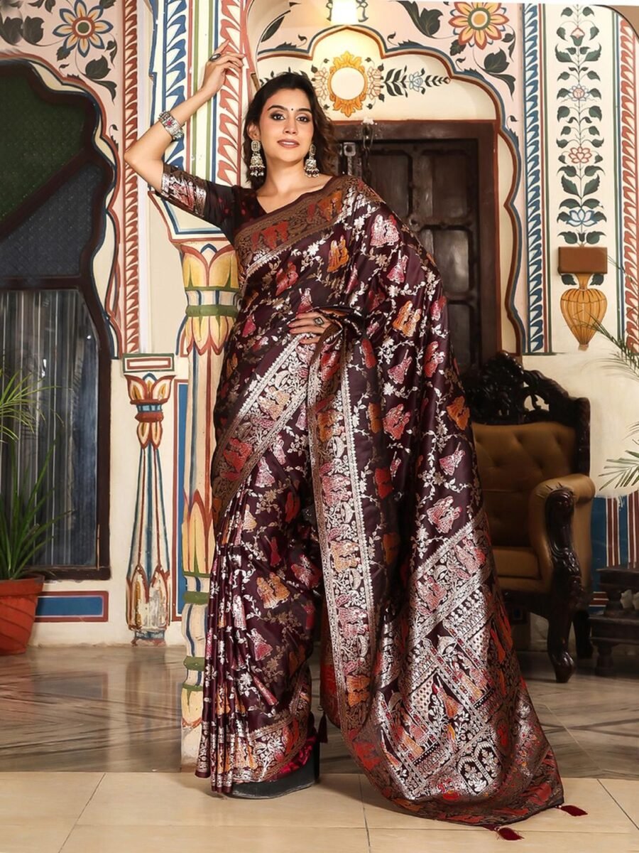 Refined Wine Banasari Silk Weaving Saree – 61342-3002 Refined Wine Banasari Silk Weaving Saree – 61342-3002