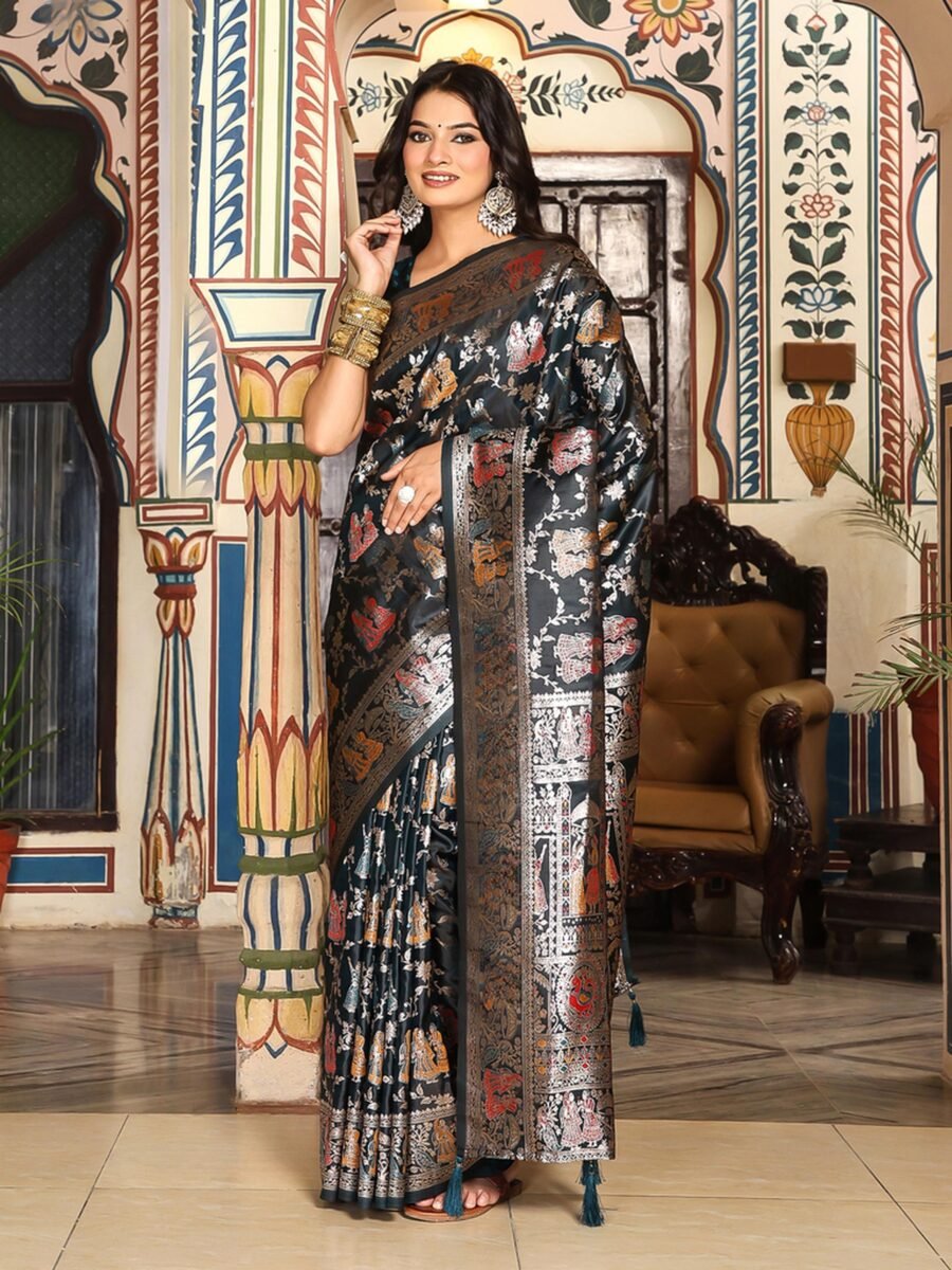 Classy Black Banasari Silk Weaving Saree – 61342-3003