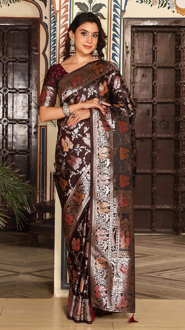 Bold Wine Banasari Silk Weaving Saree – 61342-3004