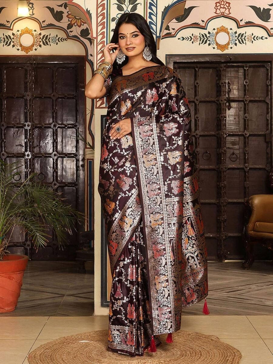 Trendy Wine Banasari Silk Weaving Saree – 61342-3005 Trendy Wine Banasari Silk Weaving Saree – 61342-3005