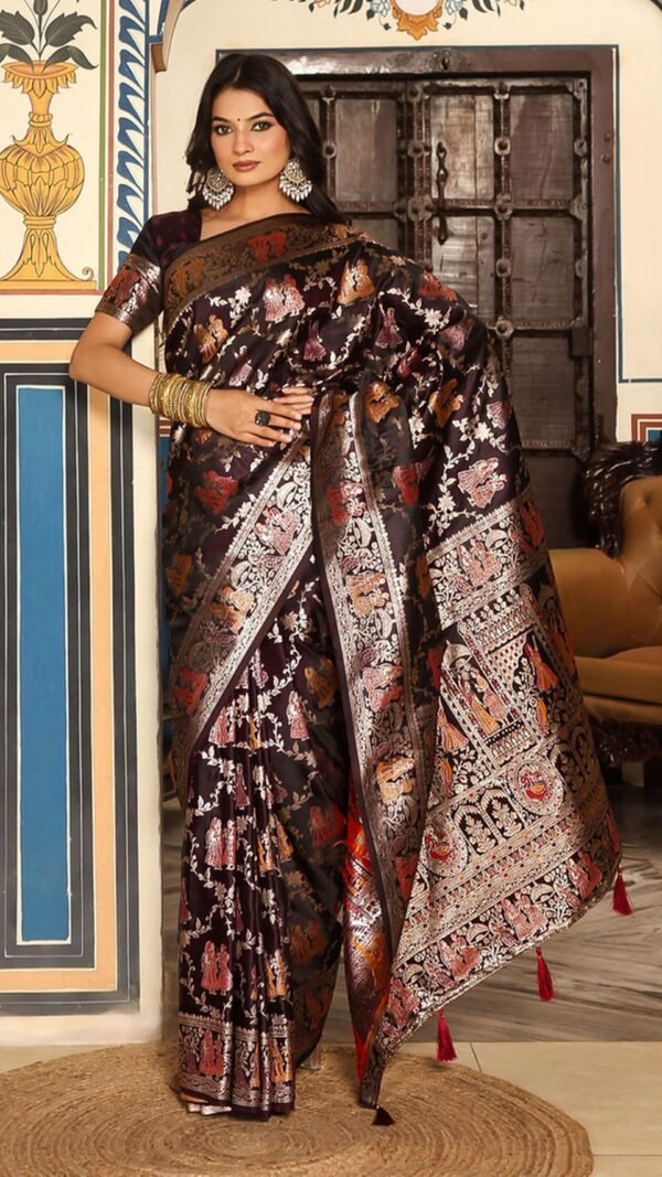 Trendy Wine Banasari Silk Weaving Saree – 61342-3005