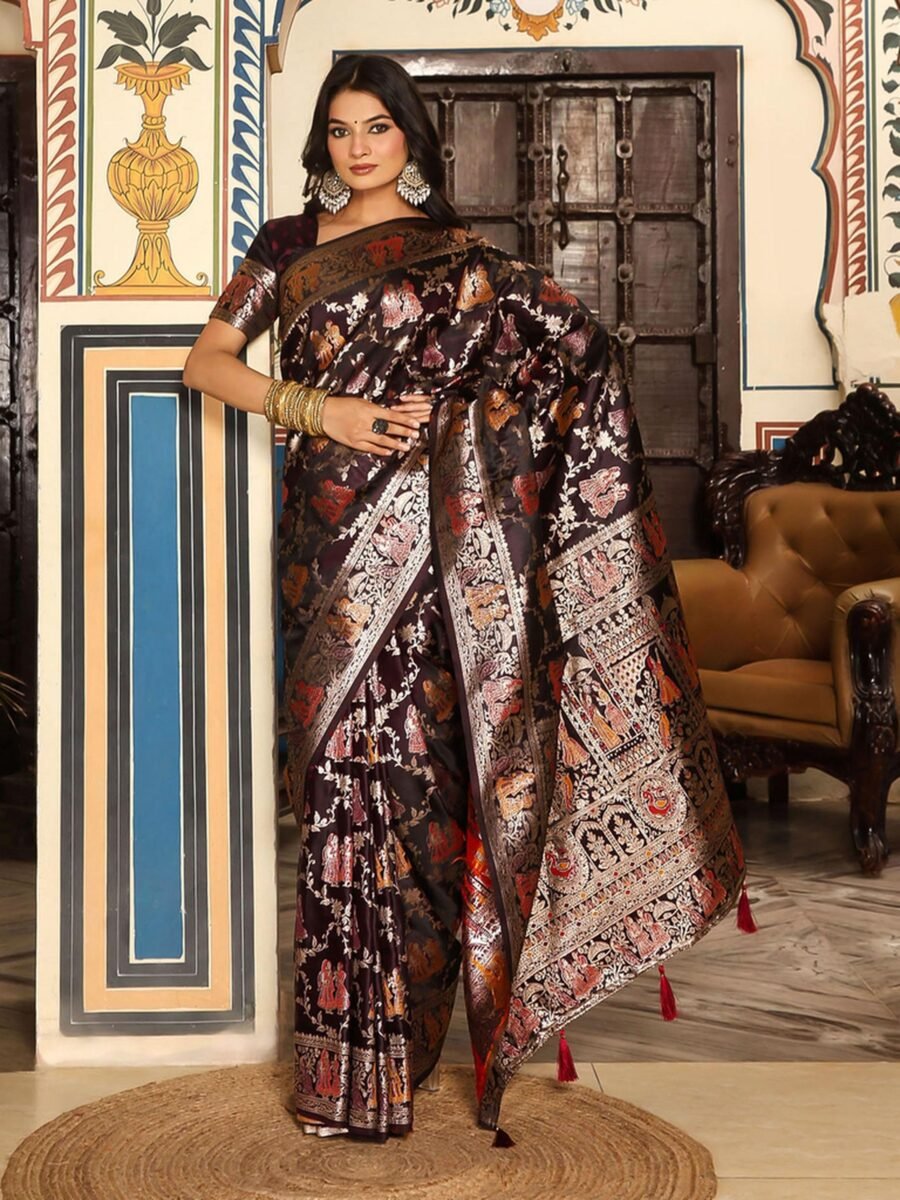 Trendy Wine Banasari Silk Weaving Saree – 61342-3005 Trendy Wine Banasari Silk Weaving Saree – 61342-3005