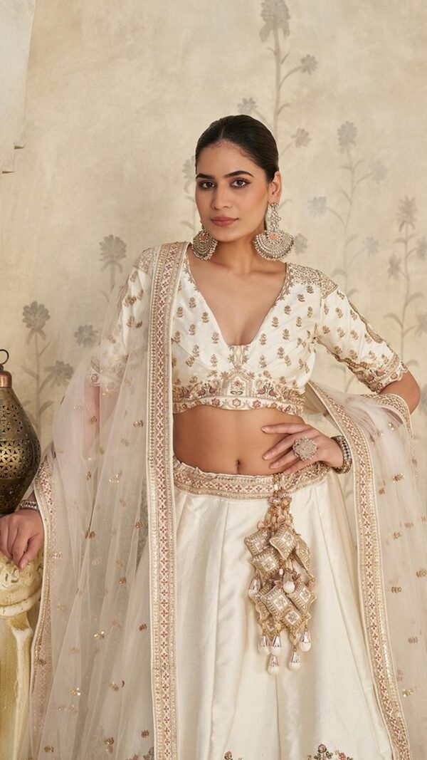 Captivating Cream Silk Classic Lehenga Choli – 61376-2102Cream