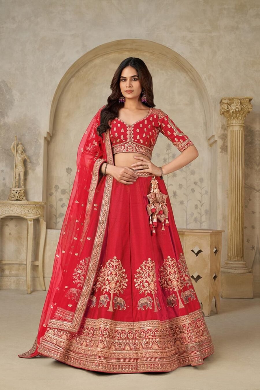Timeless Red Silk Classic Lehenga Choli – 61376-2102Red