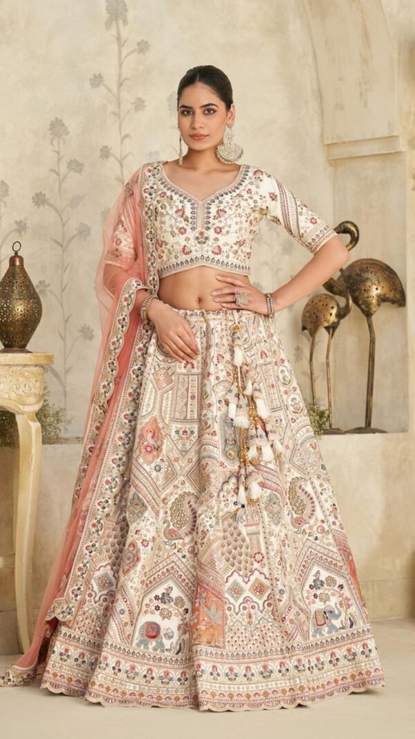 Stunning Cream Silk Classic Lehenga Choli – 61376-2111Cream