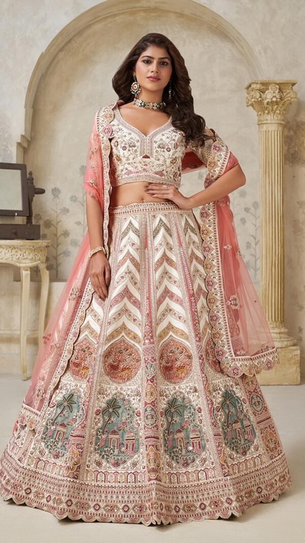 Enchanting Cream Silk Classic Lehenga Choli – 61376-2112Cream