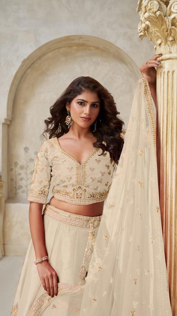 Chic Cream Silk Classic Lehenga Choli – 61376-2144Cream