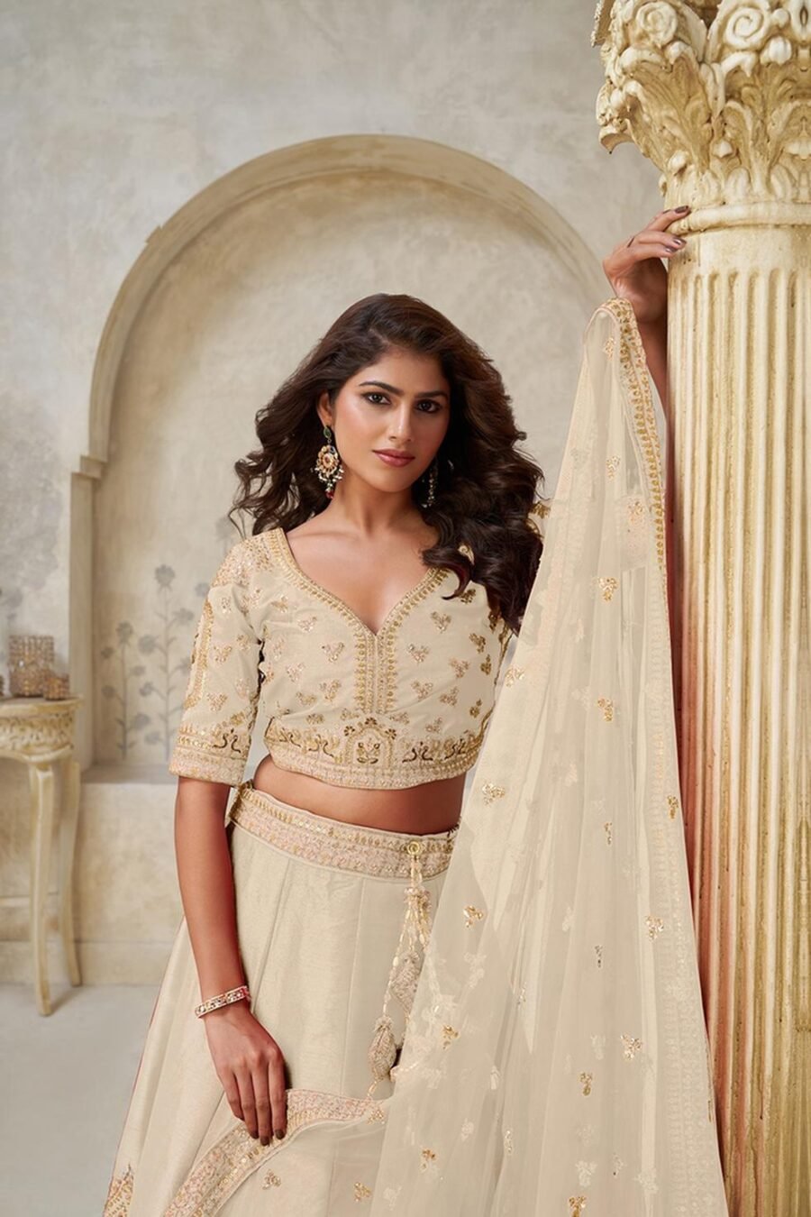 Chic Cream Silk Classic Lehenga Choli – 61376-2144Cream