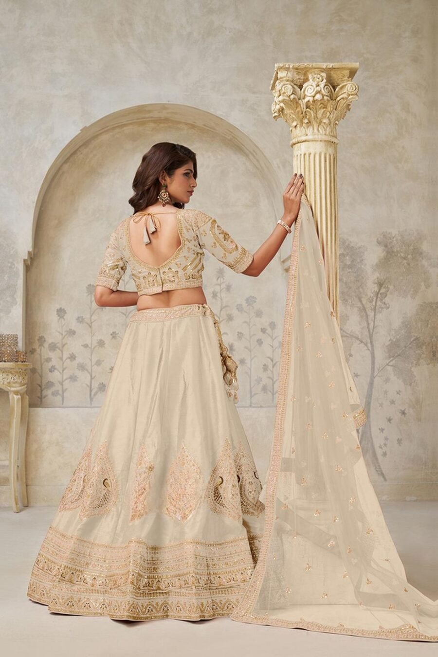 Chic Cream Silk Classic Lehenga Choli – 61376-2144Cream